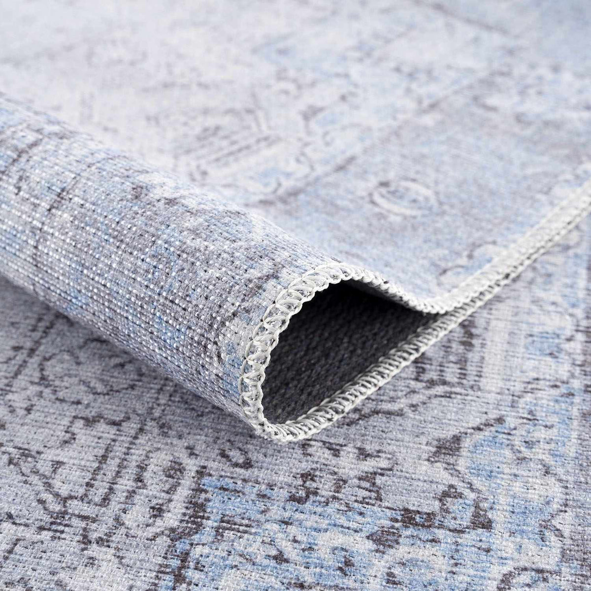 Ice Blue Flat Pile Washable Rug