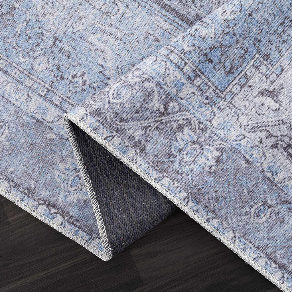 Ice Blue Flat Pile Washable Rug