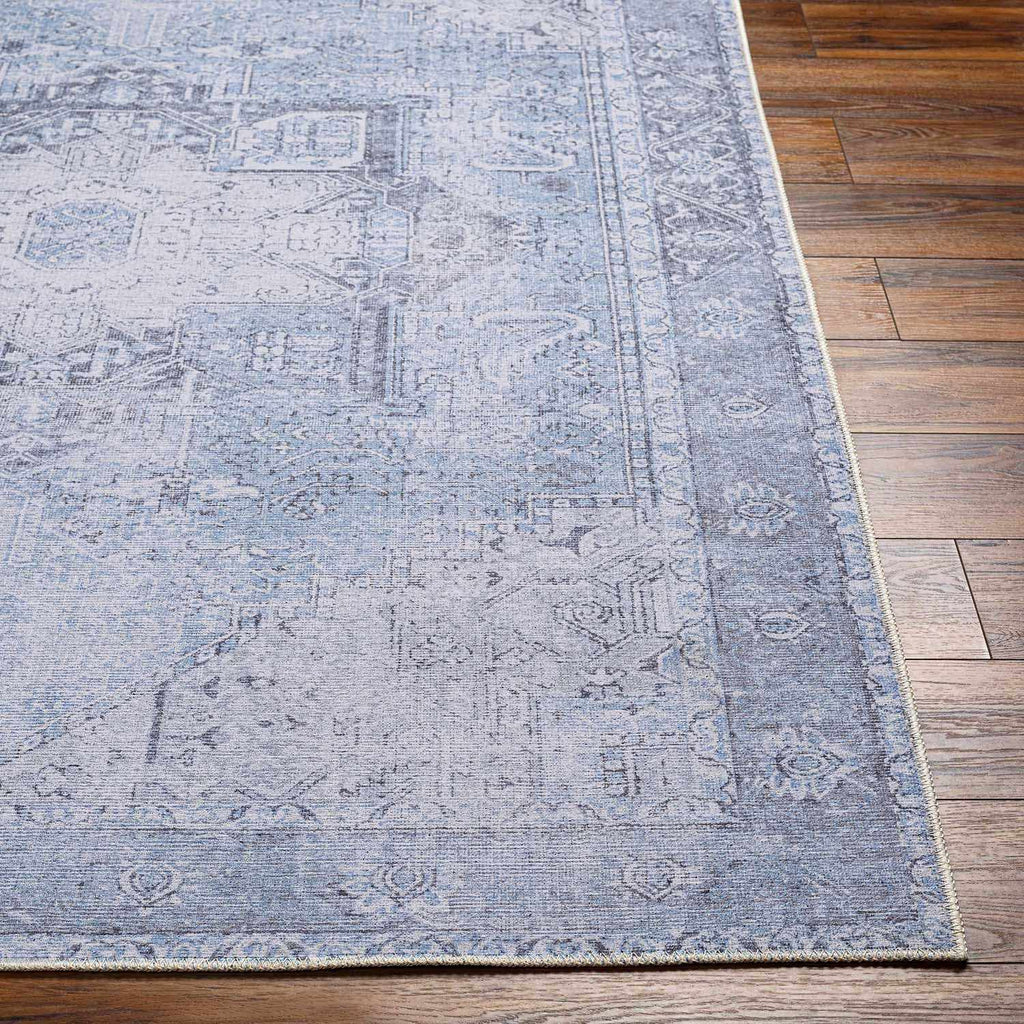 Ice Blue Flat Pile Washable Rug