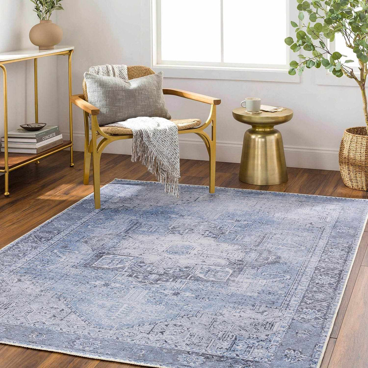 Ice Blue Flat Pile Washable Rug