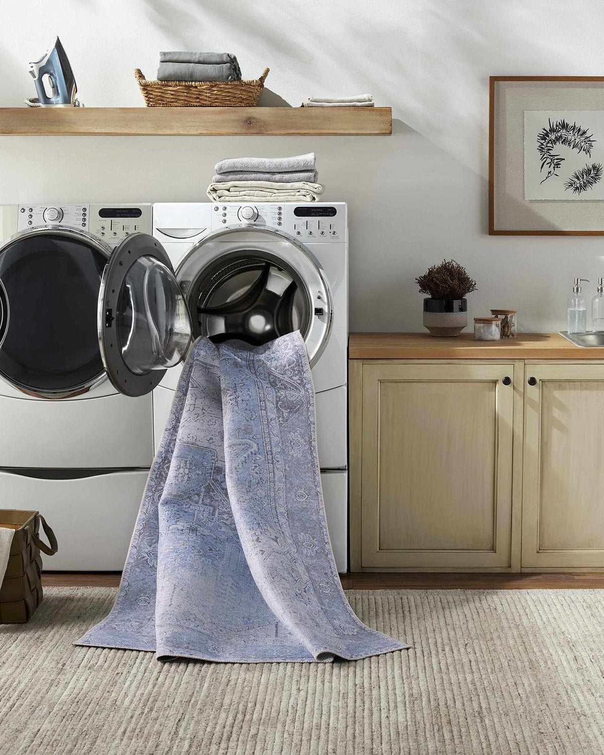Ice Blue Flat Pile Washable Rug