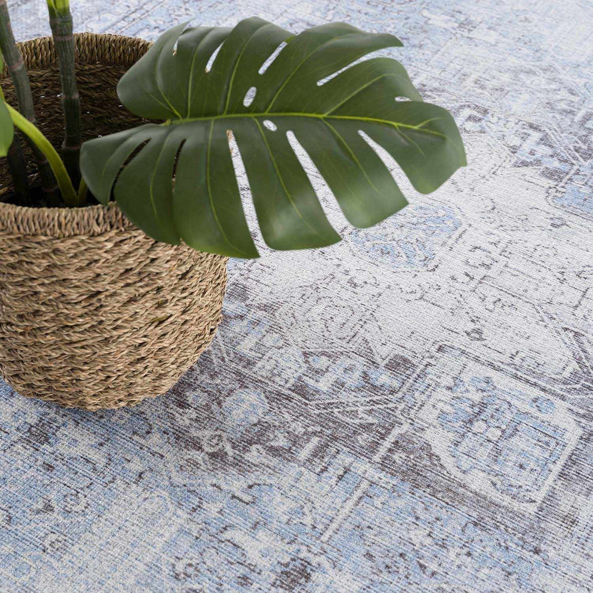 Ice Blue Flat Pile Washable Rug