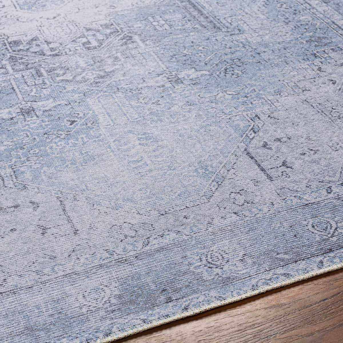 Ice Blue Flat Pile Washable Rug