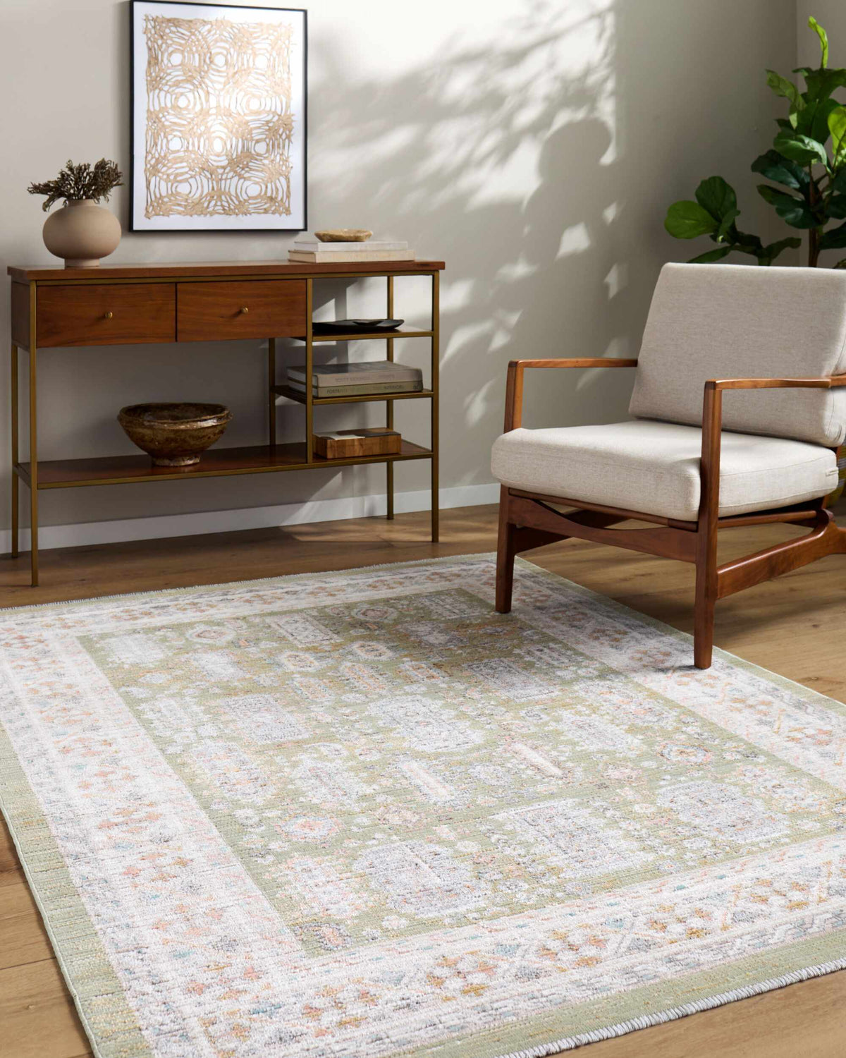 Neku Sage Persian Machine Woven Polypropylene Washable Area Rug