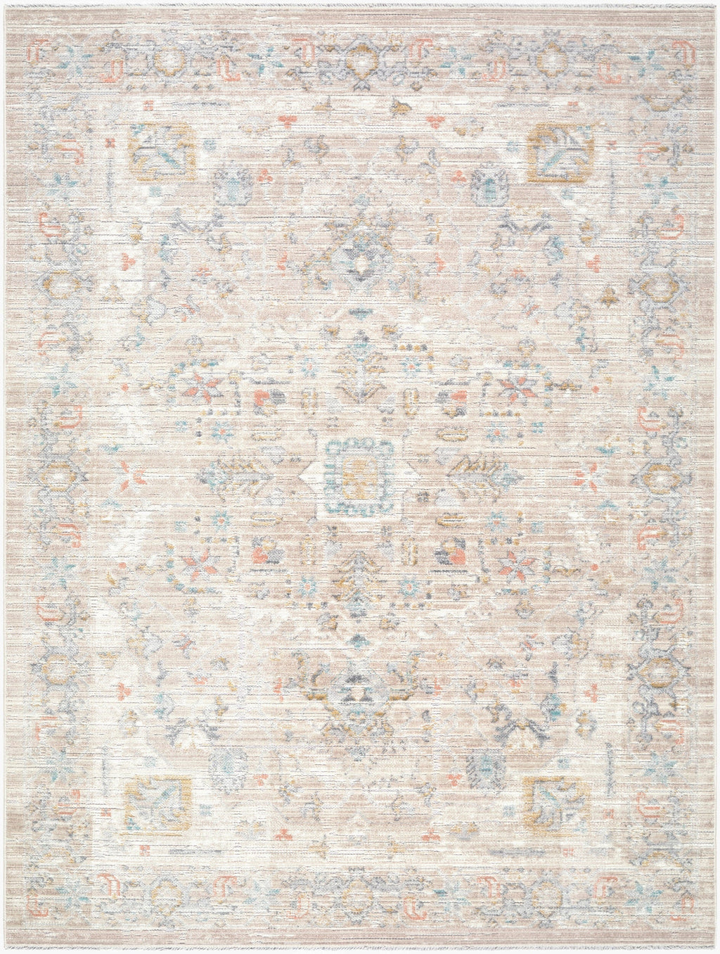 Kehea Beige Medallion Machine Woven Polypropylene Washable Area Rug