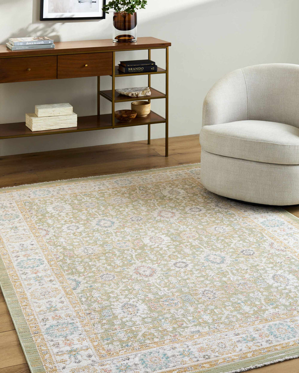 Royoi Sage Persian Machine Woven Polypropylene Washable Area Rug