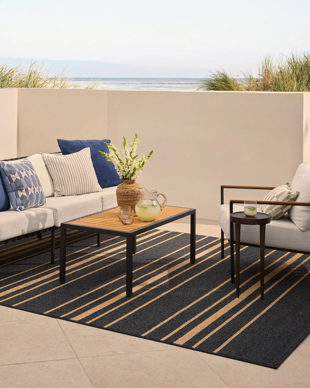Arden Stripe Black & Natural Performance Weave Rug