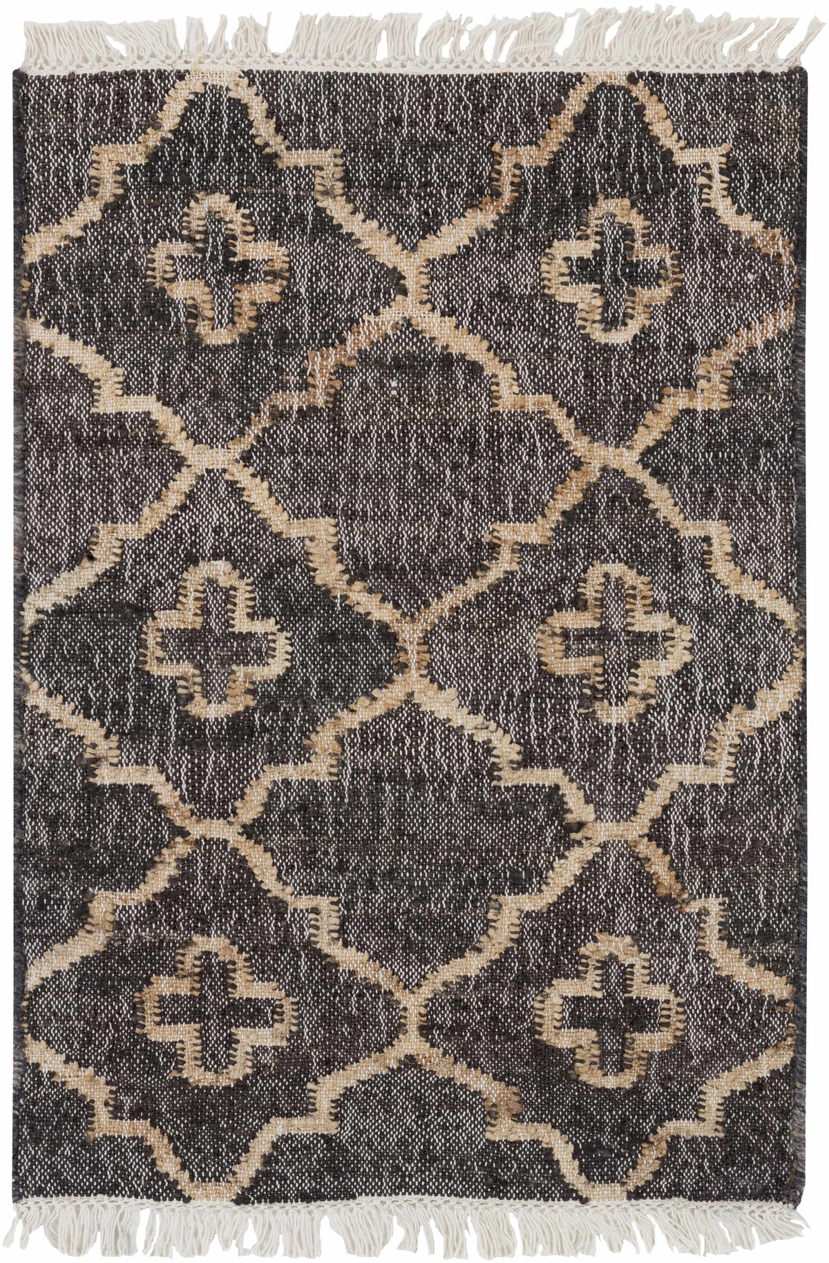Astoria Black&Tan Trellis Fringed Jute Carpet - Clearance