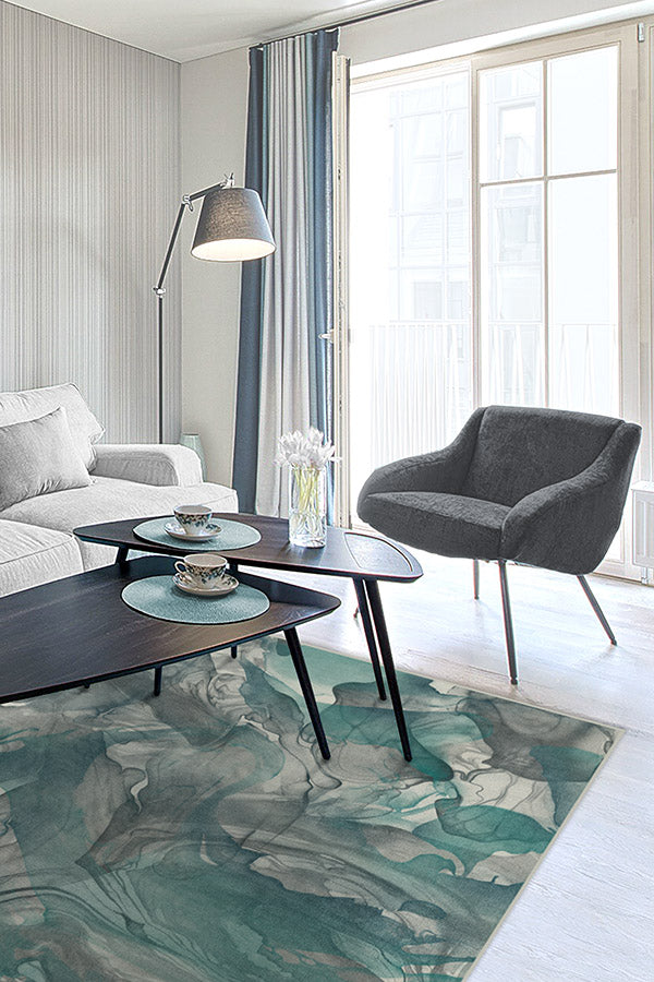 Aurora Teal Grey Flatwoven Rug