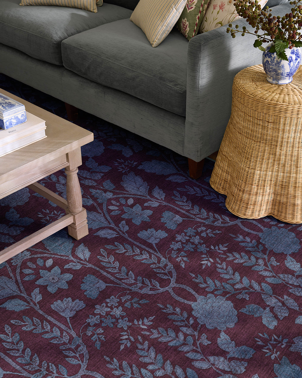 Aylin Burgundy & Blue Flatwoven Rug