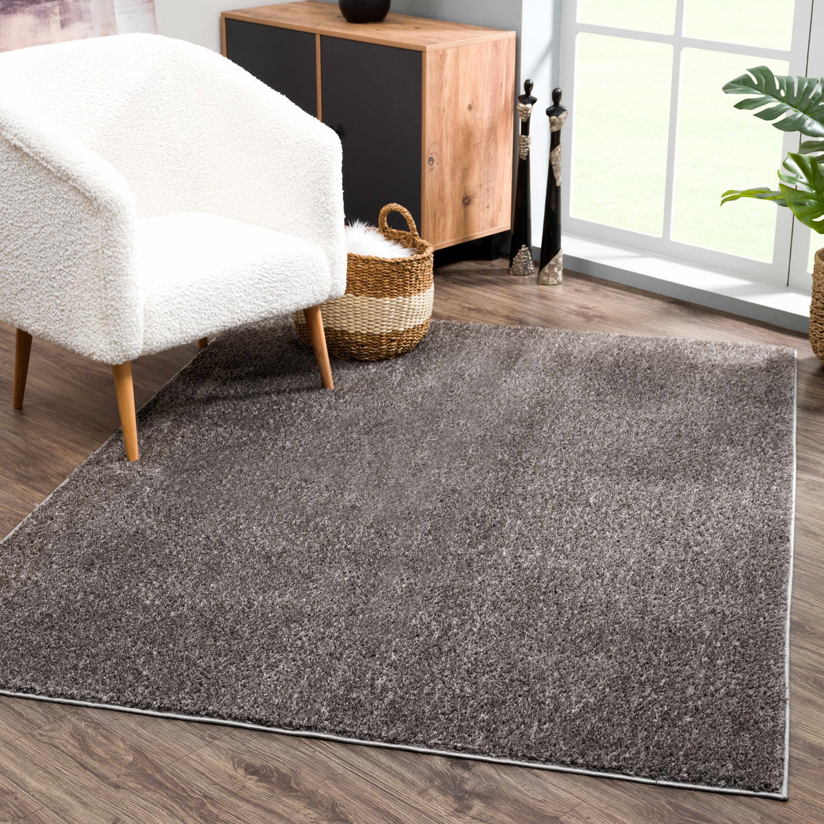 Judy Solid Dark Gray Washable Shag Rug