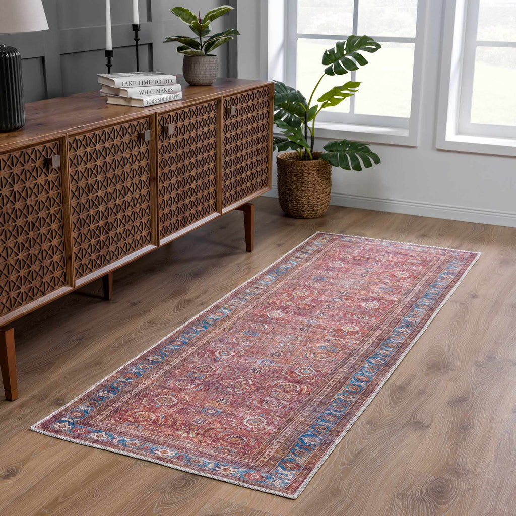 Rust Baki Traditional Washable Area Rug