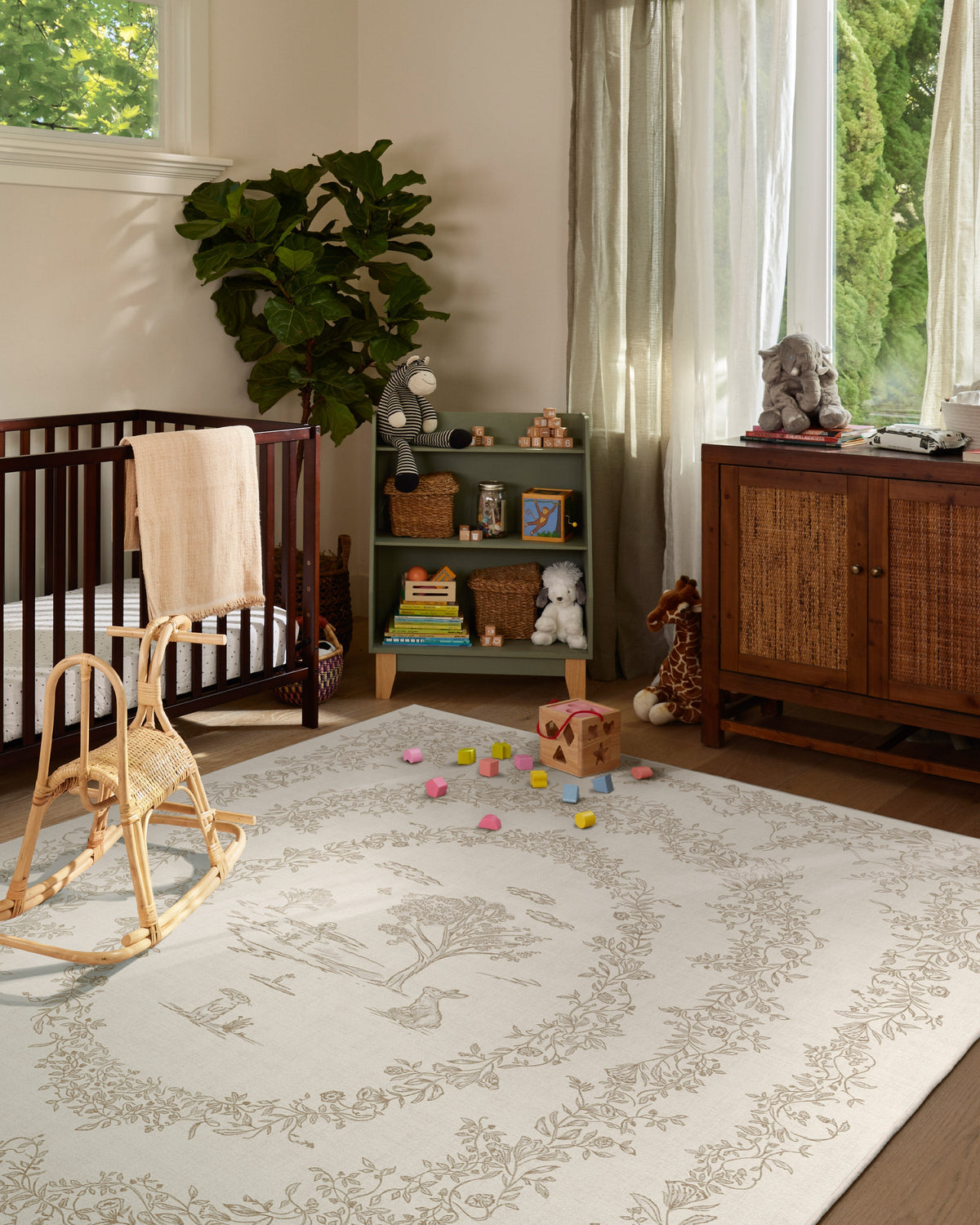Bashful Bunny Toile Ivory Flatwoven Rug