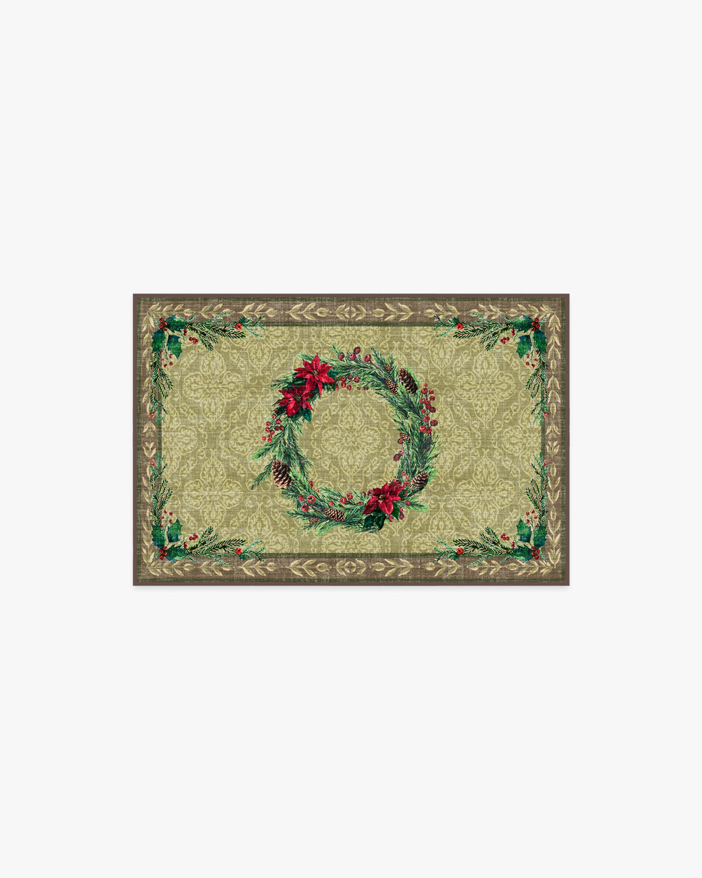 Botanical Wreath Gold & Green Flatwoven Rug