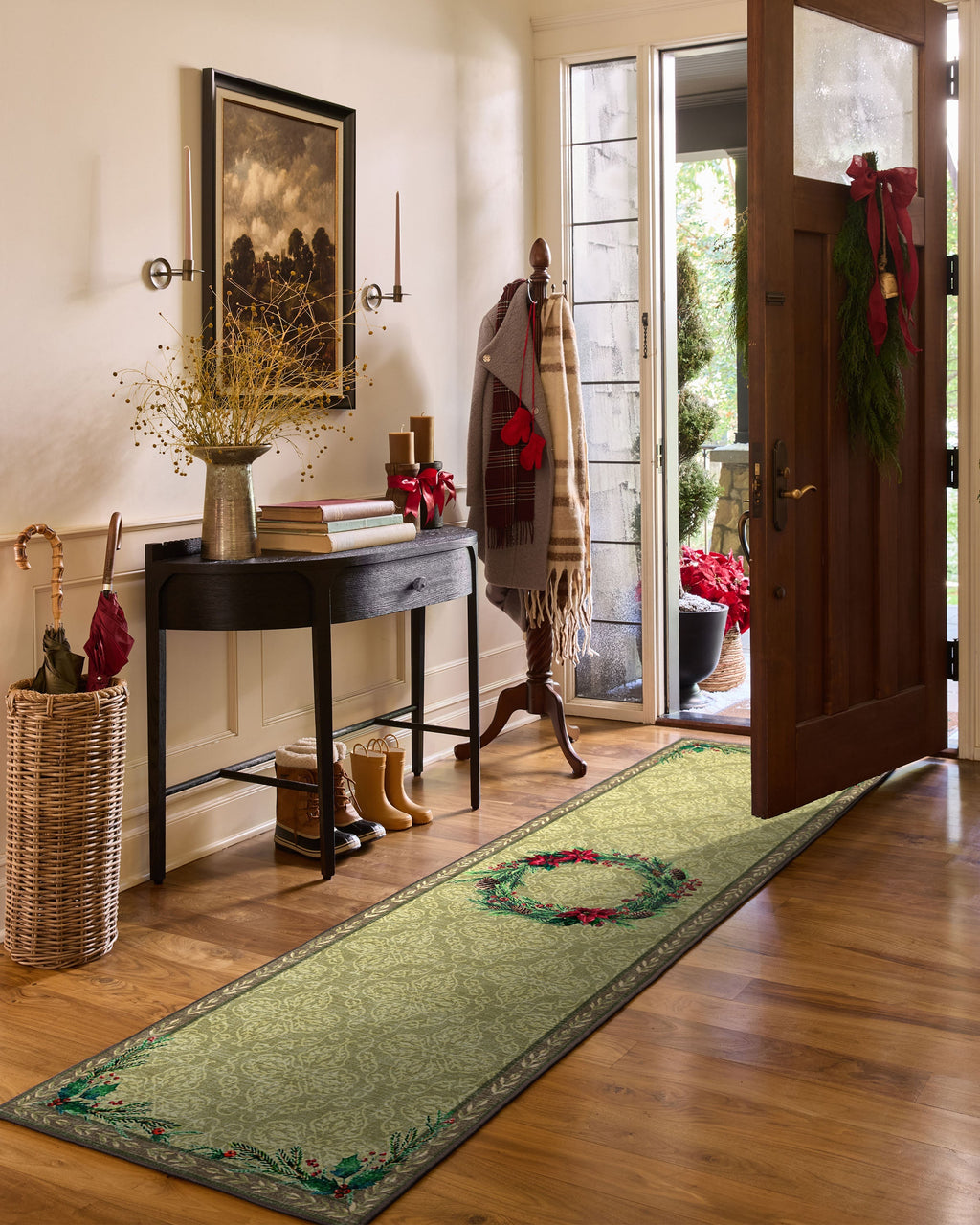 Botanical Wreath Gold & Green Flatwoven Rug