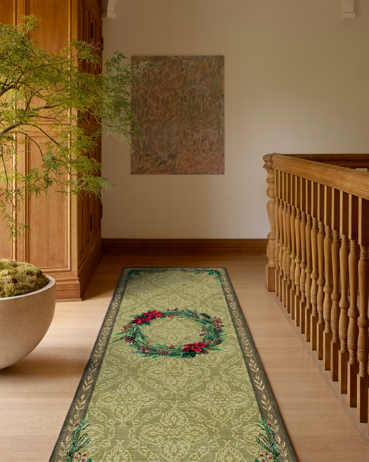 Botanical Wreath Gold & Green Flatwoven Rug