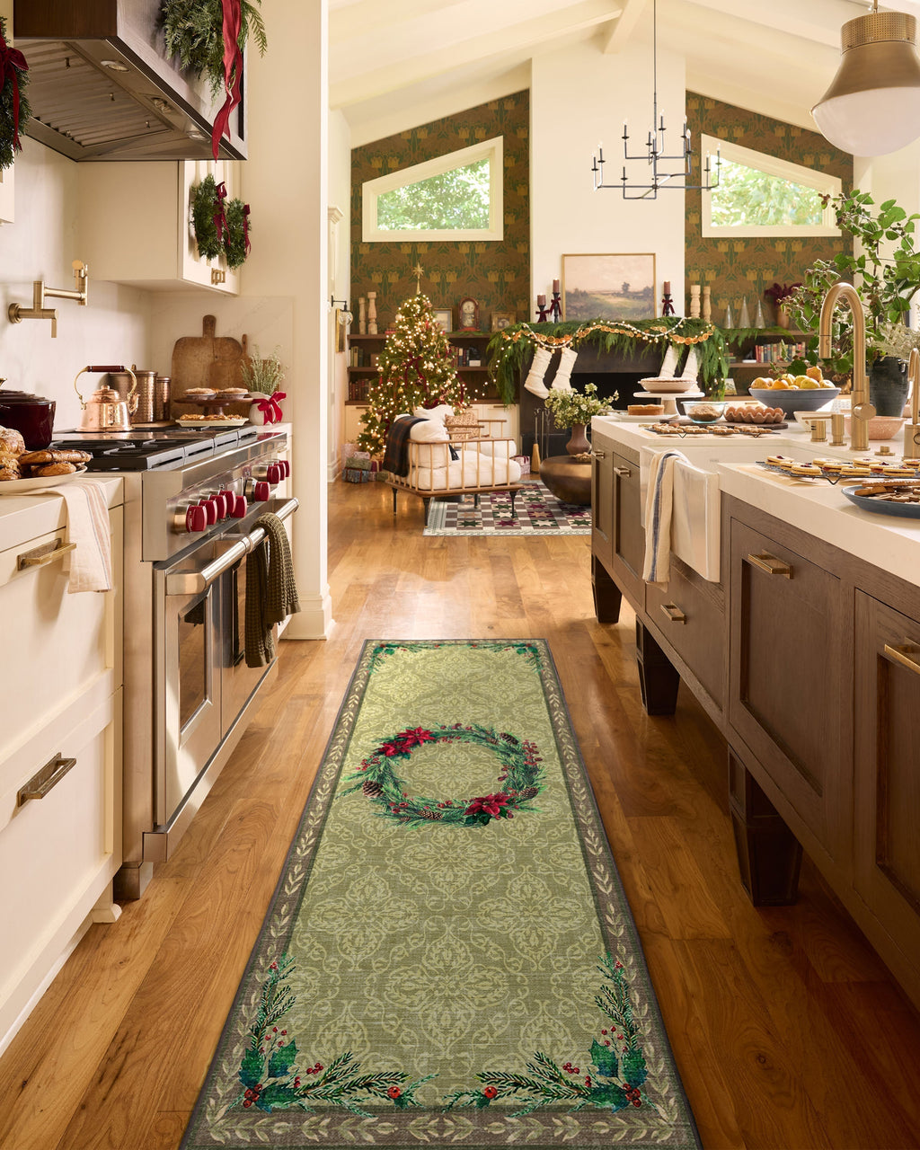Botanical Wreath Gold & Green Flatwoven Rug