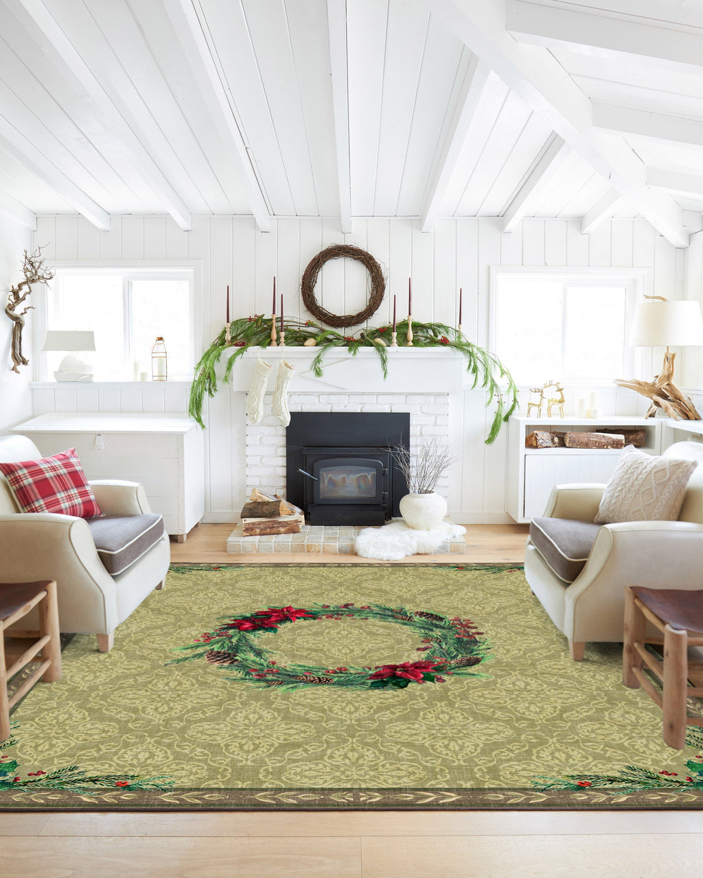 Botanical Wreath Gold & Green Flatwoven Rug