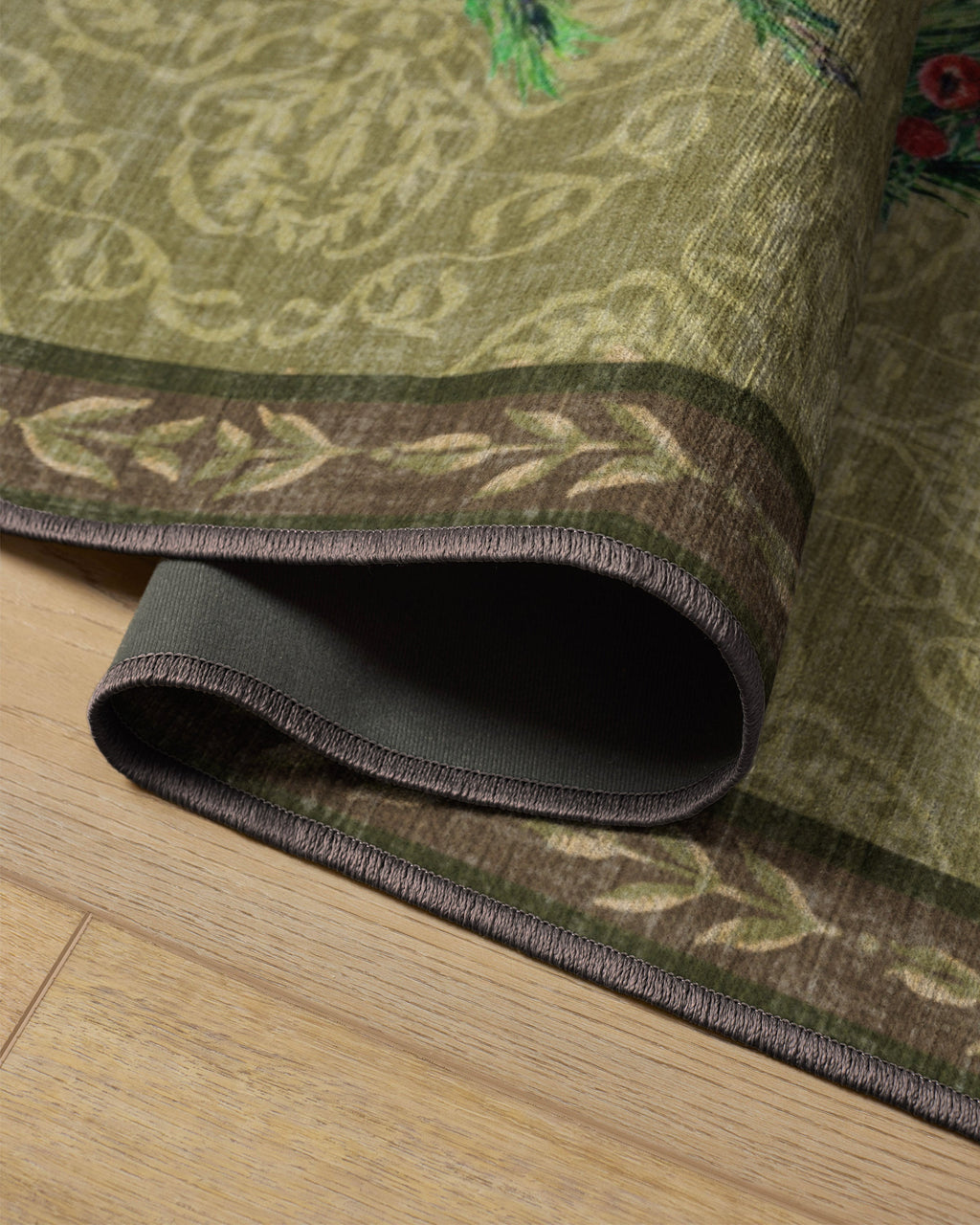 Botanical Wreath Gold & Green Flatwoven Rug