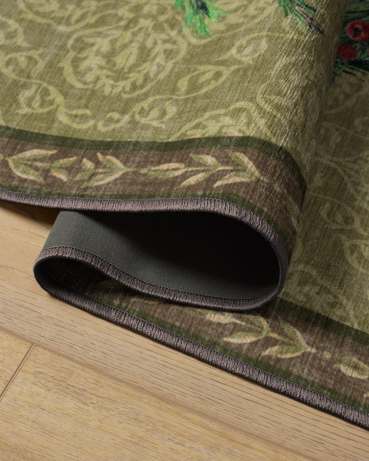 Botanical Wreath Gold & Green Flatwoven Rug