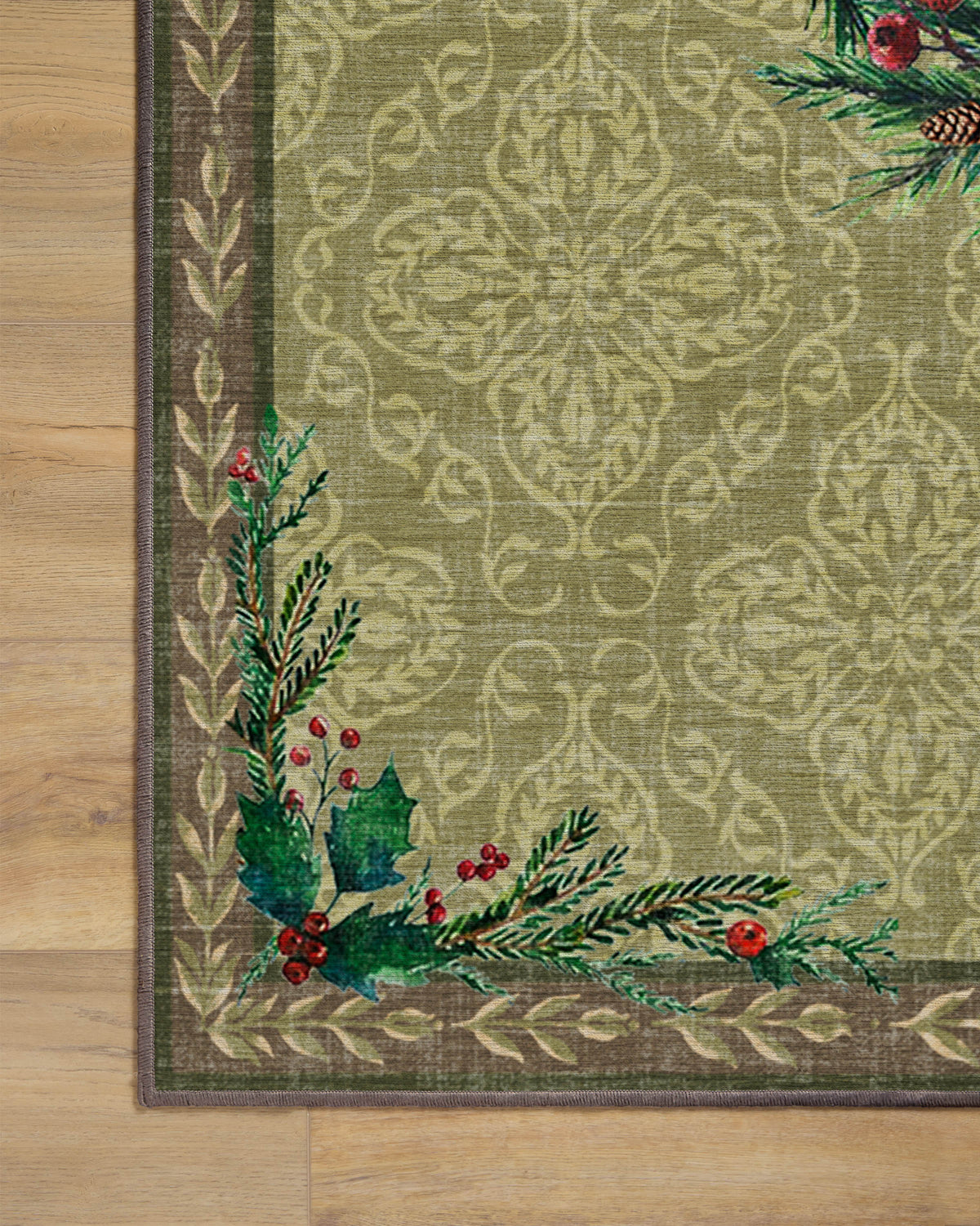 Botanical Wreath Gold & Green Flatwoven Rug