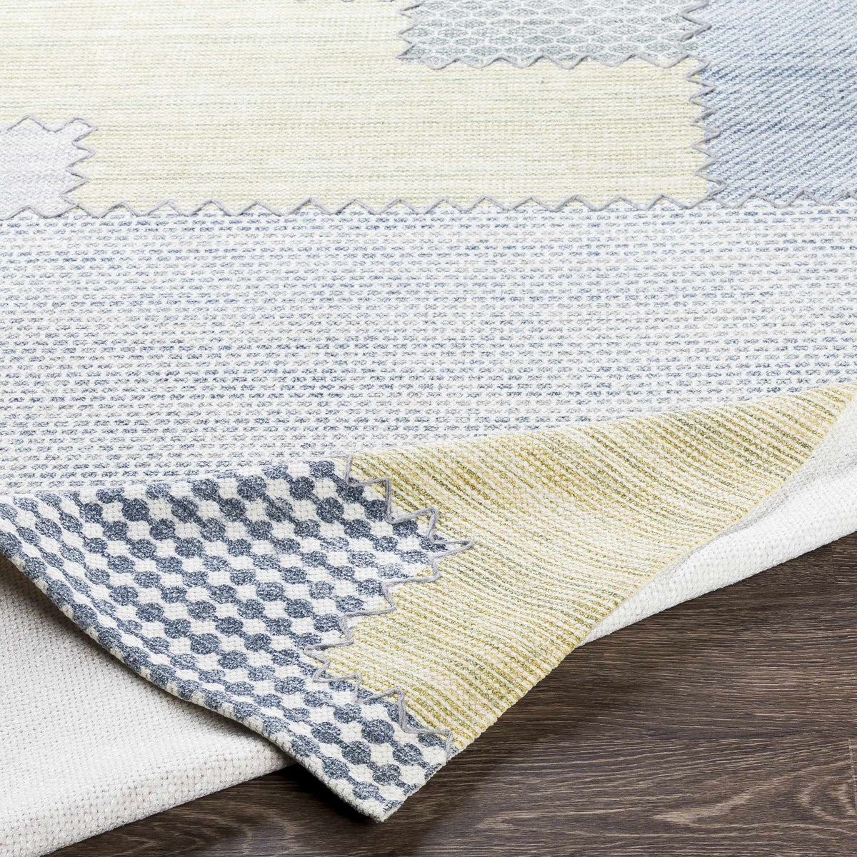 Bishopton Blue/Yellow Patchwork Viscose Rug - Clearance