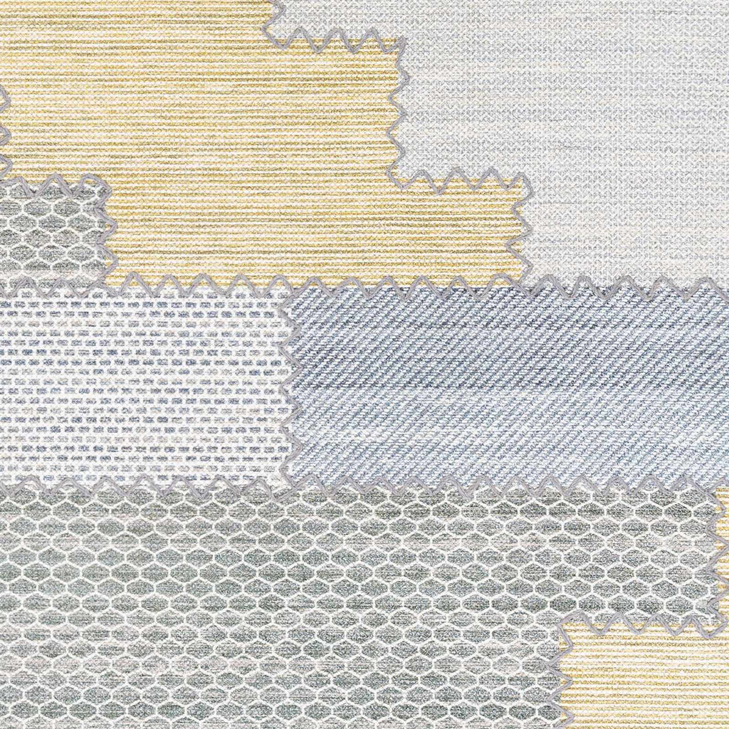 Bishopton Blue/Yellow Patchwork Viscose Rug - Clearance