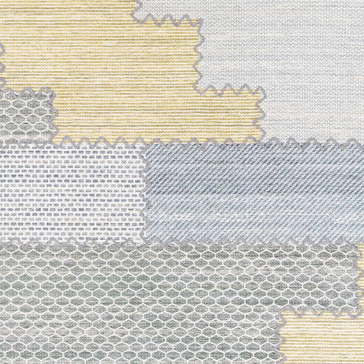 Bishopton Blue/Yellow Patchwork Viscose Rug - Clearance