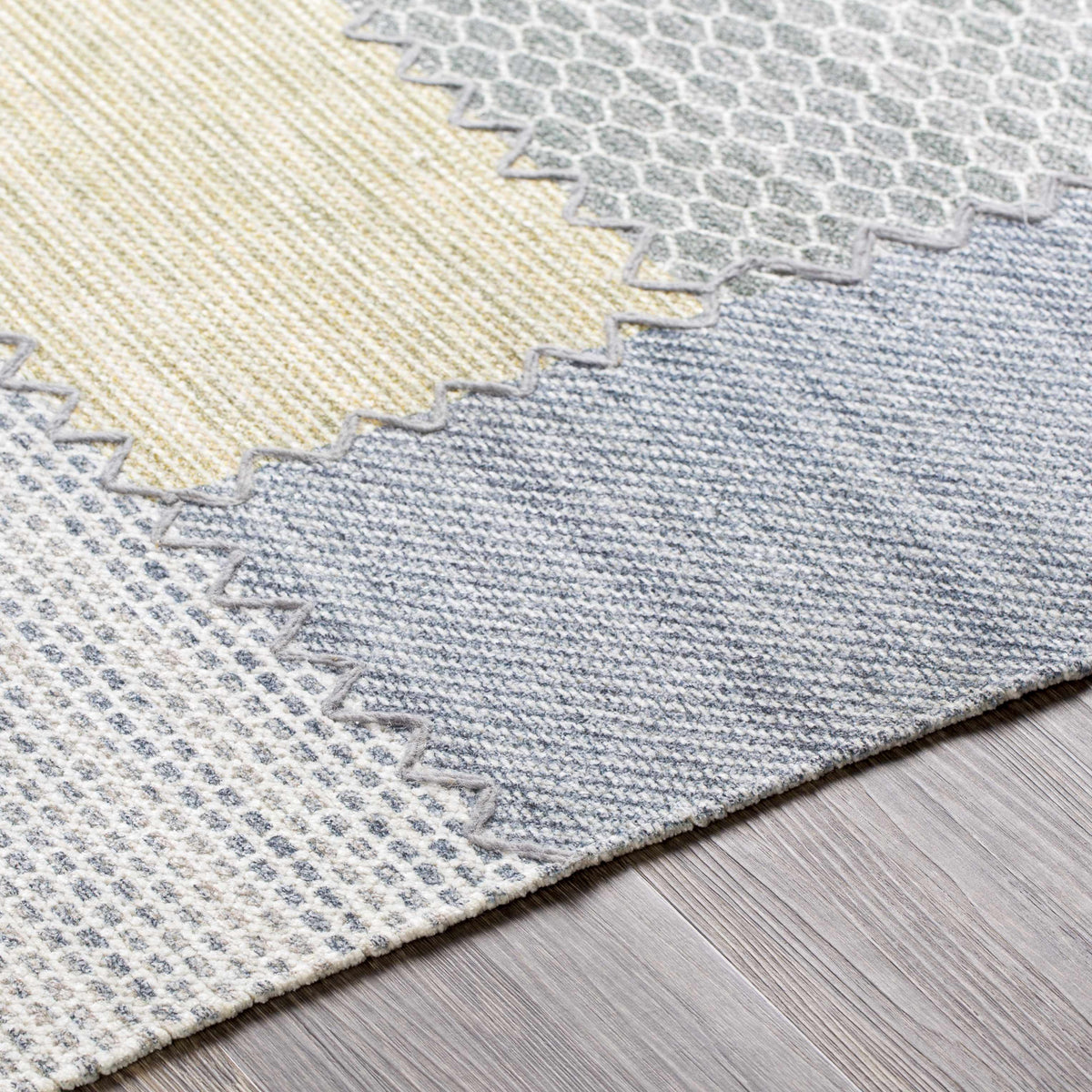 Bishopton Blue/Yellow Patchwork Viscose Rug - Clearance
