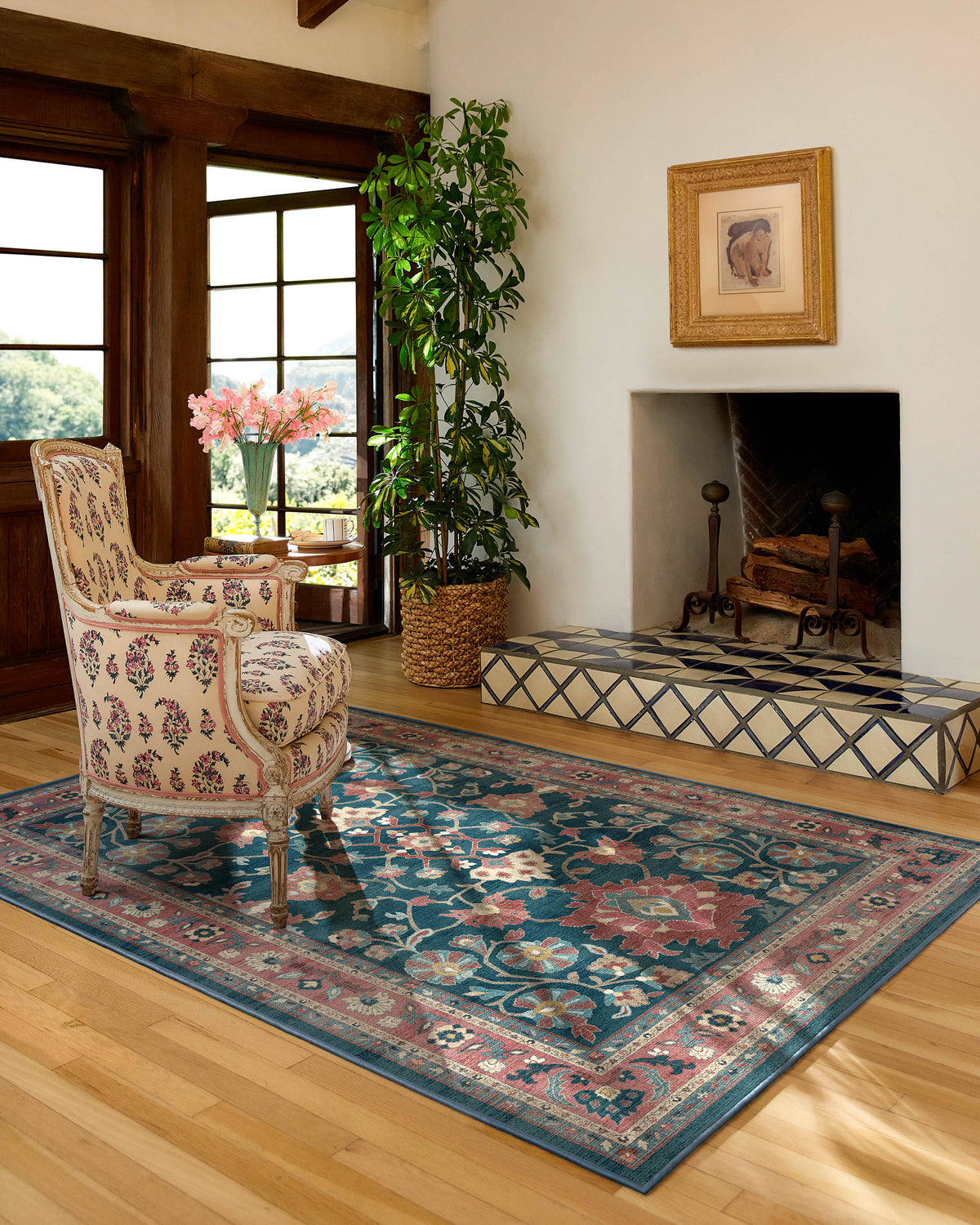 Calabria Navy & Cayenne Flatwoven Rug