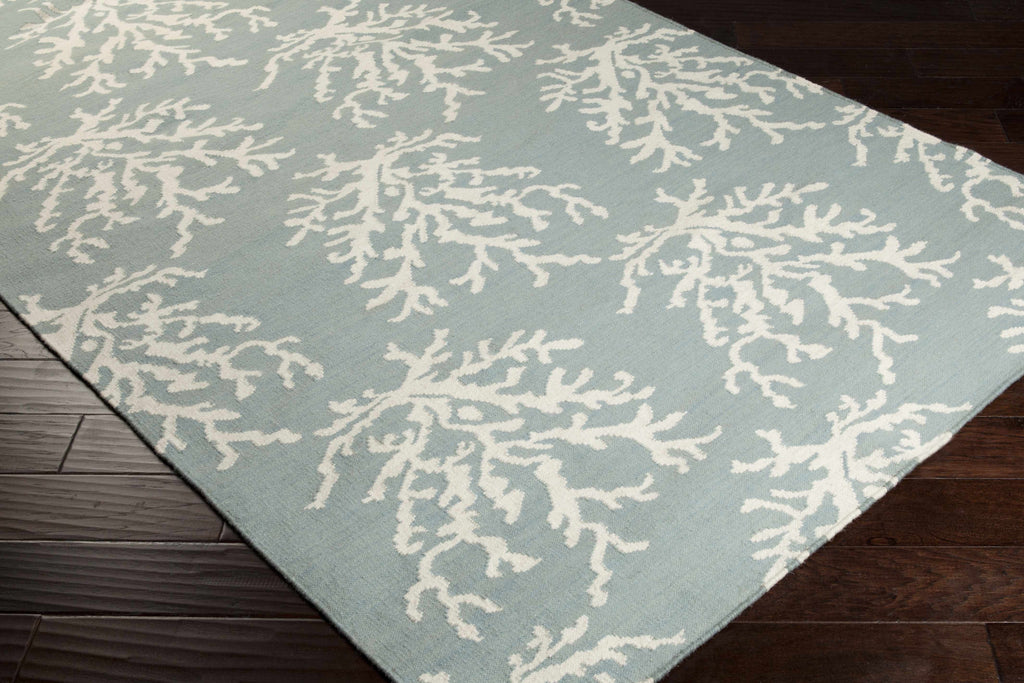 Carversville Ice Blue Botanical Wool Rug - Clearance