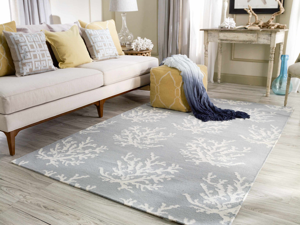 Carversville Ice Blue Botanical Wool Rug - Clearance