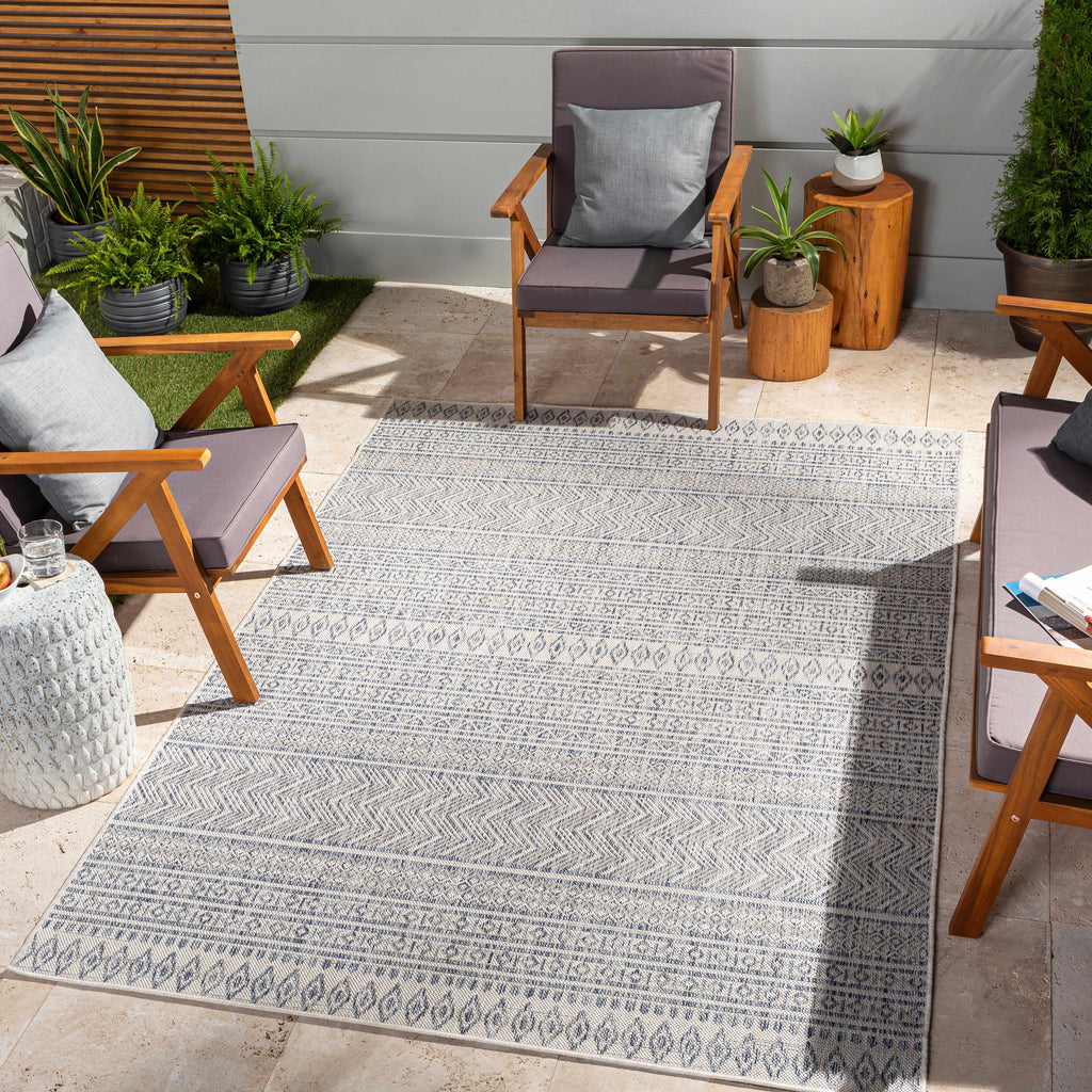 Madras Navy All Over Performance Outdoor Rug