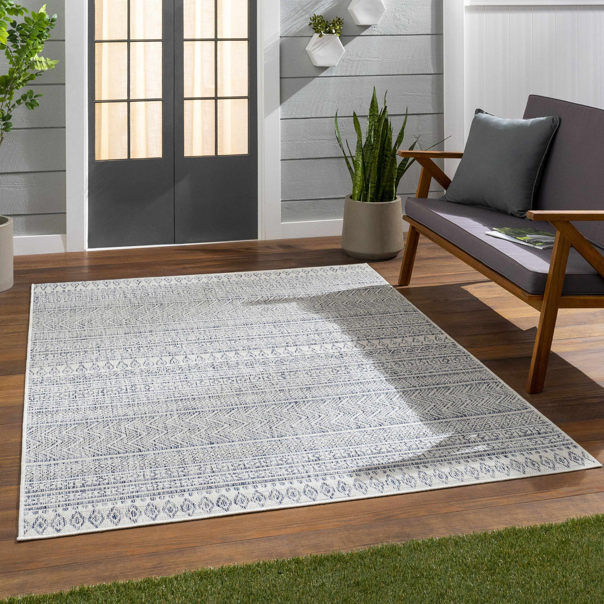 Madras Navy All Over Performance Outdoor Rug
