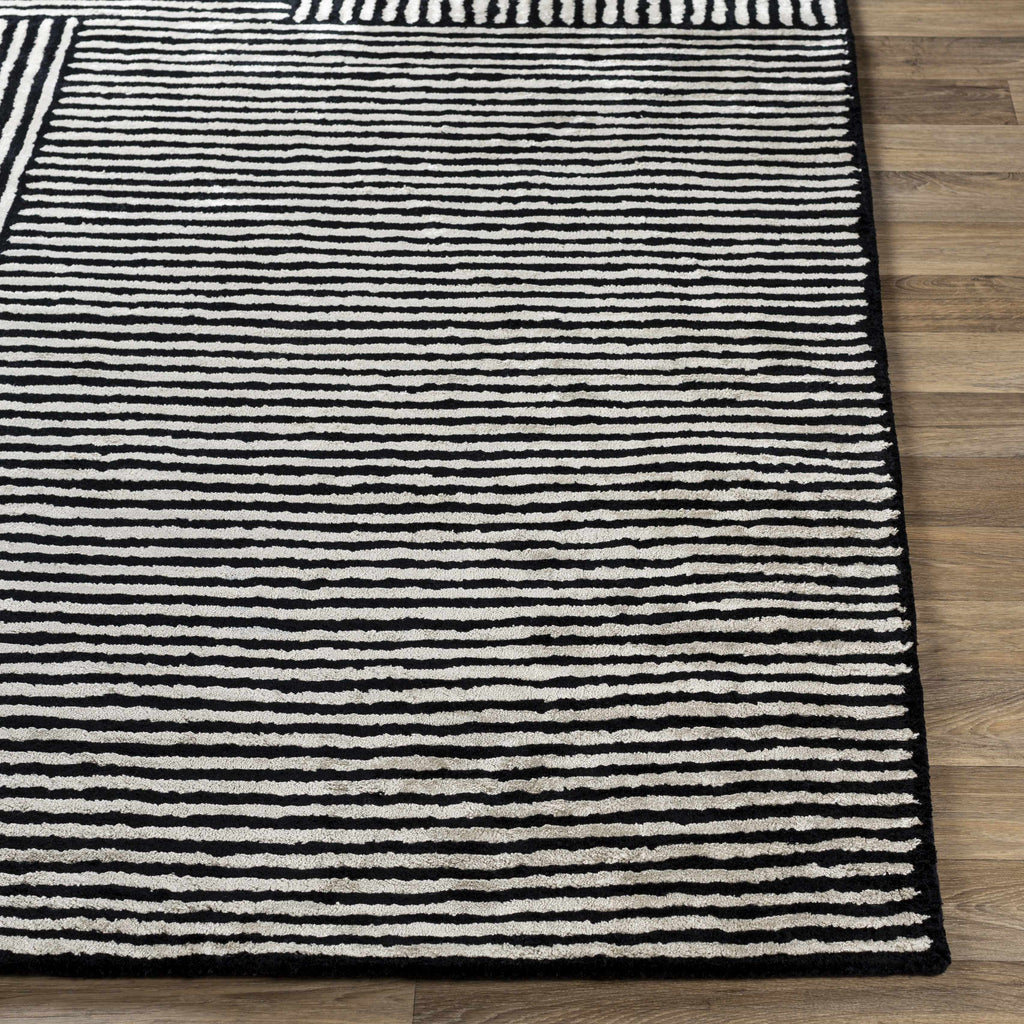 Black&White Striped Sheen Viscose Area Rug