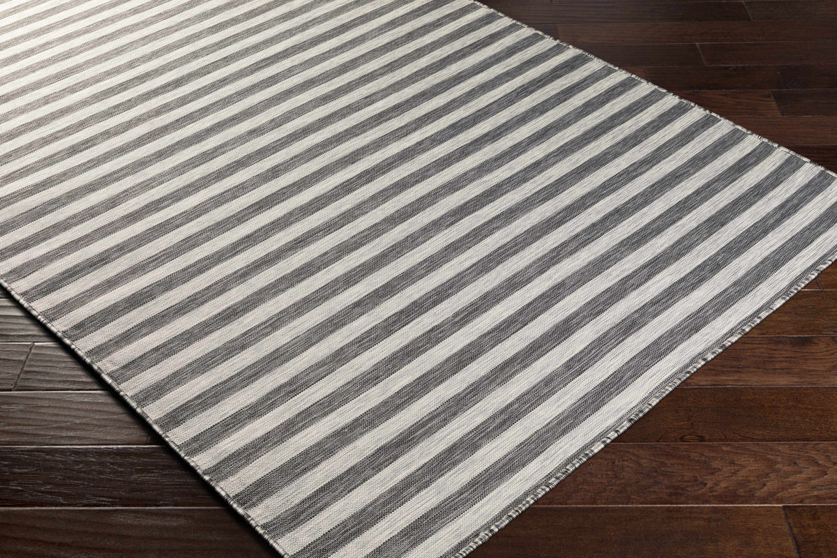 Bongaree Black&Gray Striped Flatweave Outdoor Carpet - Clearance