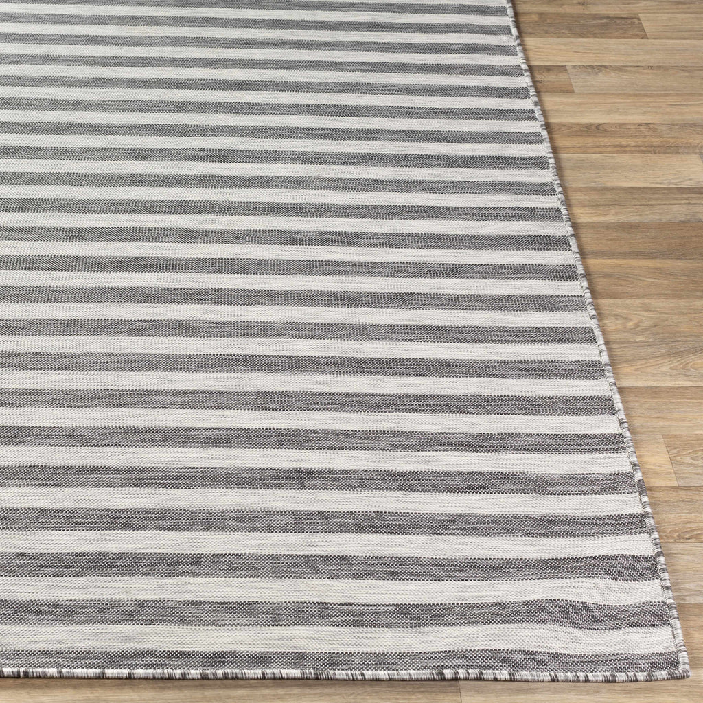 Bongaree Black&Gray Striped Flatweave Outdoor Carpet - Clearance