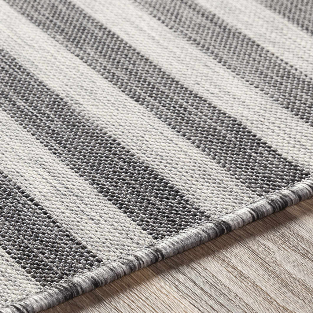 Bongaree Black&Gray Striped Flatweave Outdoor Carpet - Clearance