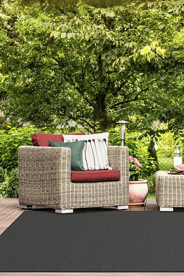 Denim Solid Black Outdoor Rug