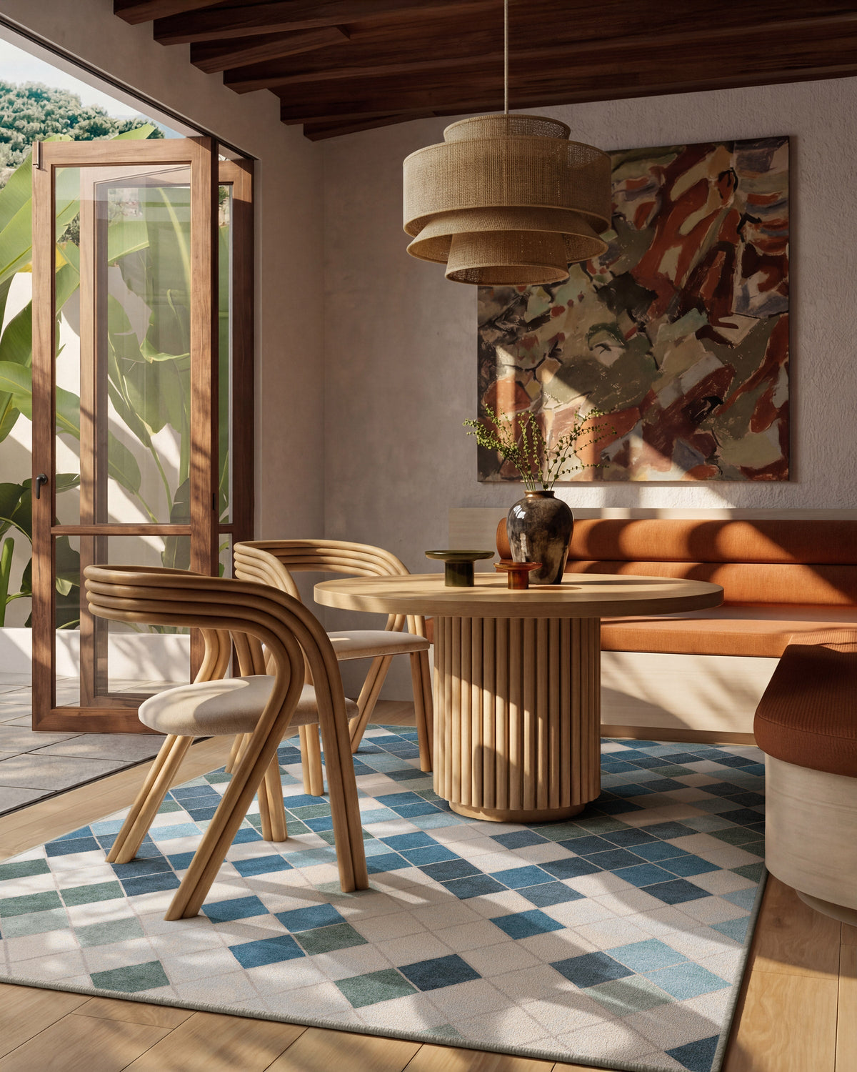 Diamond Mosaic Blue Rug