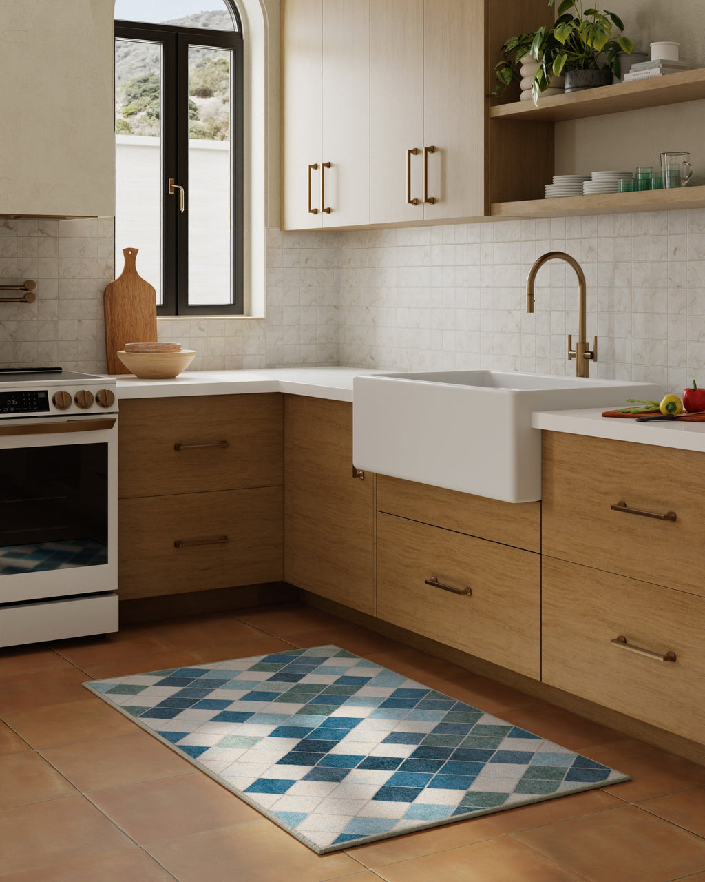 Diamond Mosaic Blue Flatwoven Rug