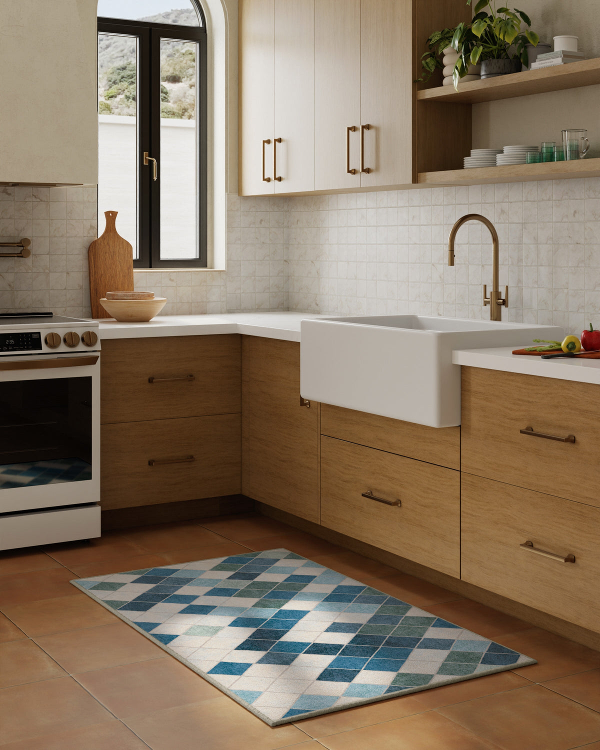 Diamond Mosaic Blue Flatwoven Rug