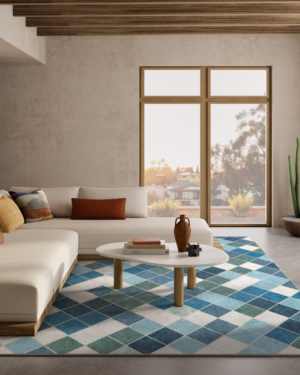 Diamond Mosaic Blue Flatwoven Rug