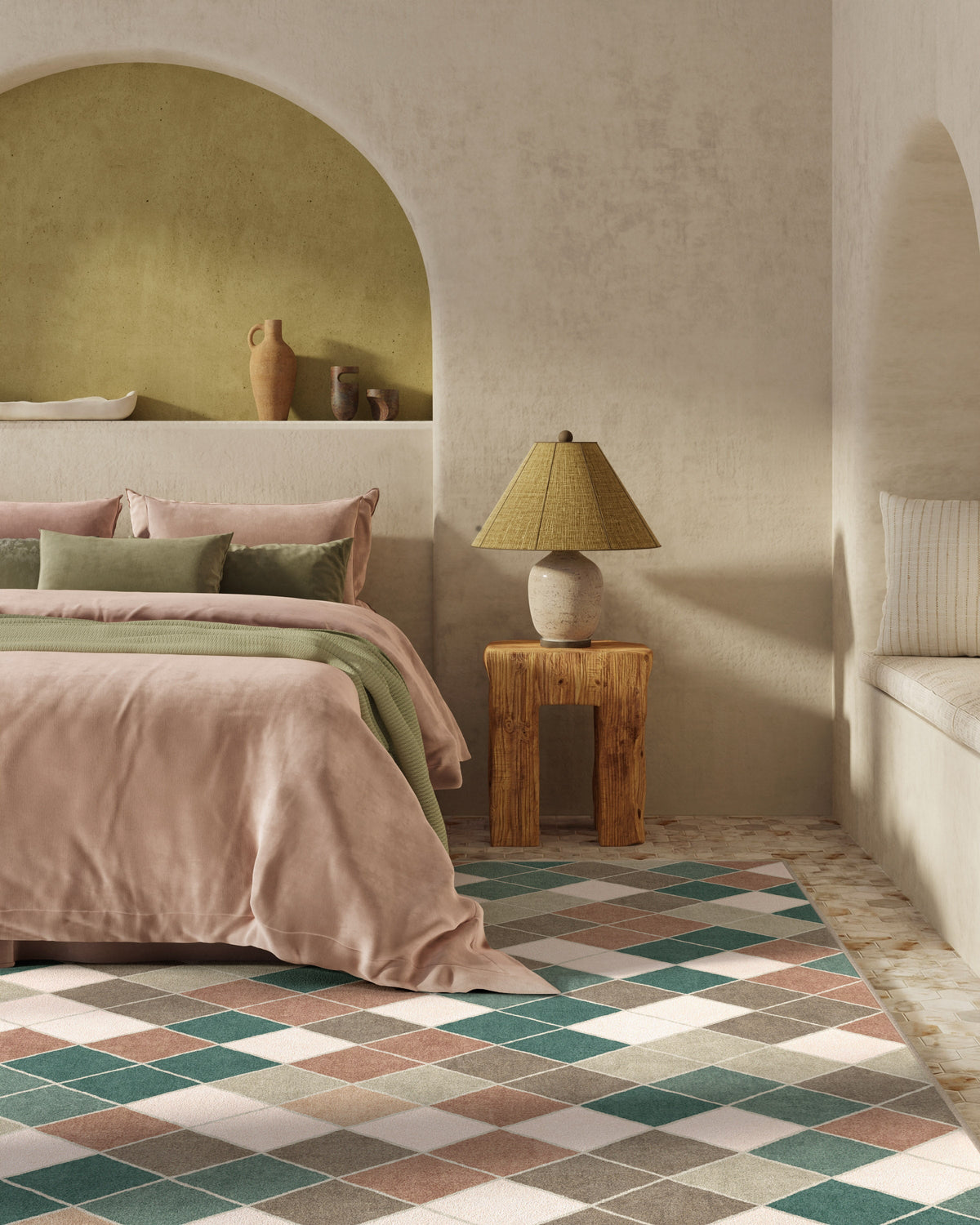 Diamond Mosaic Neutral Teal Flatwoven Rug