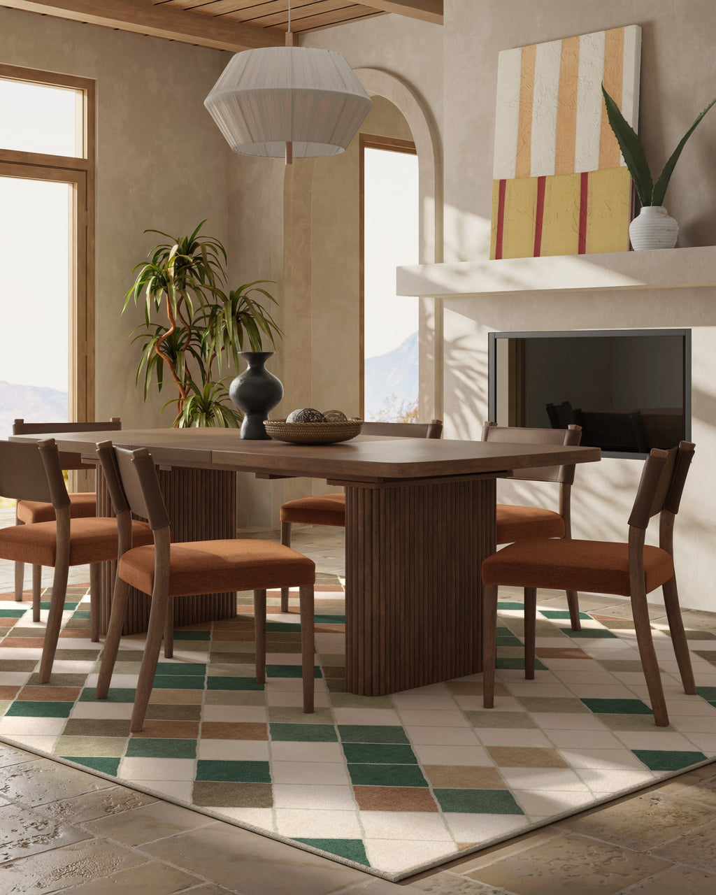 Diamond Mosaic Neutral Teal Flatwoven Rug