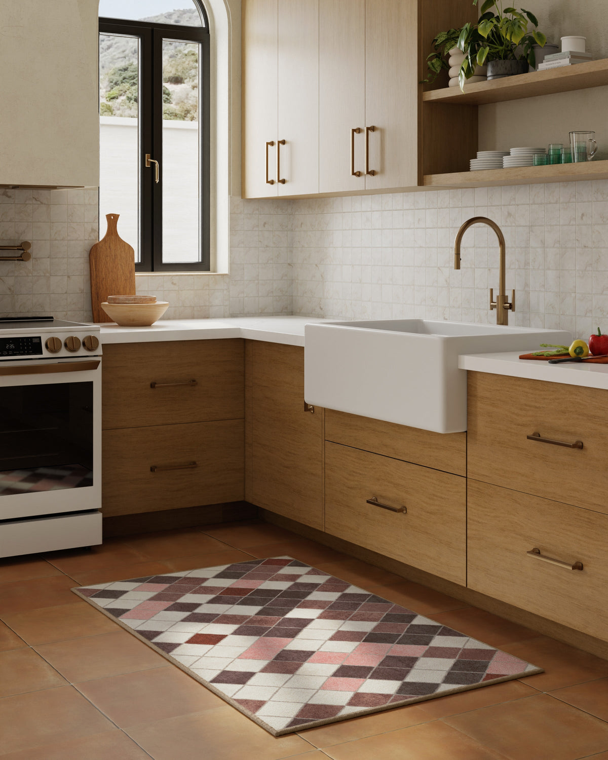 Diamond Mosaic Terracotta Flatwoven Rug