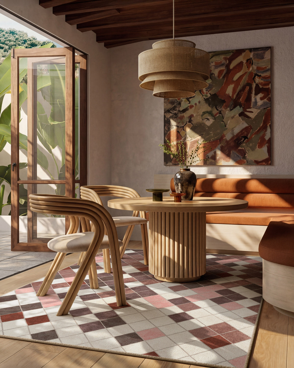 Diamond Mosaic Terracotta Flatwoven Rug