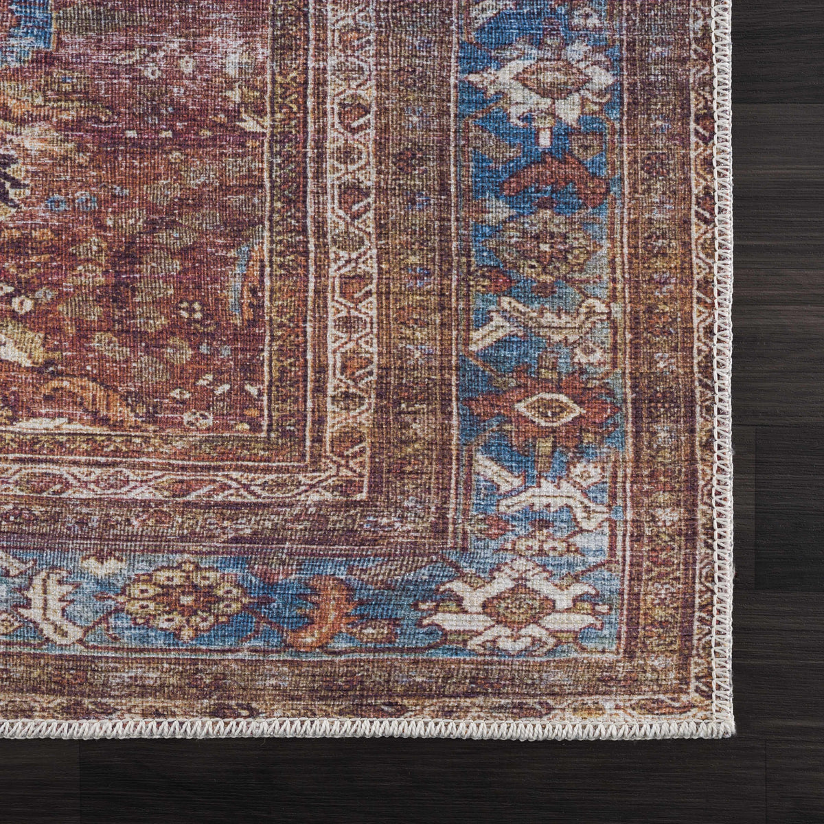 Rust Baki Traditional Washable Area Rug