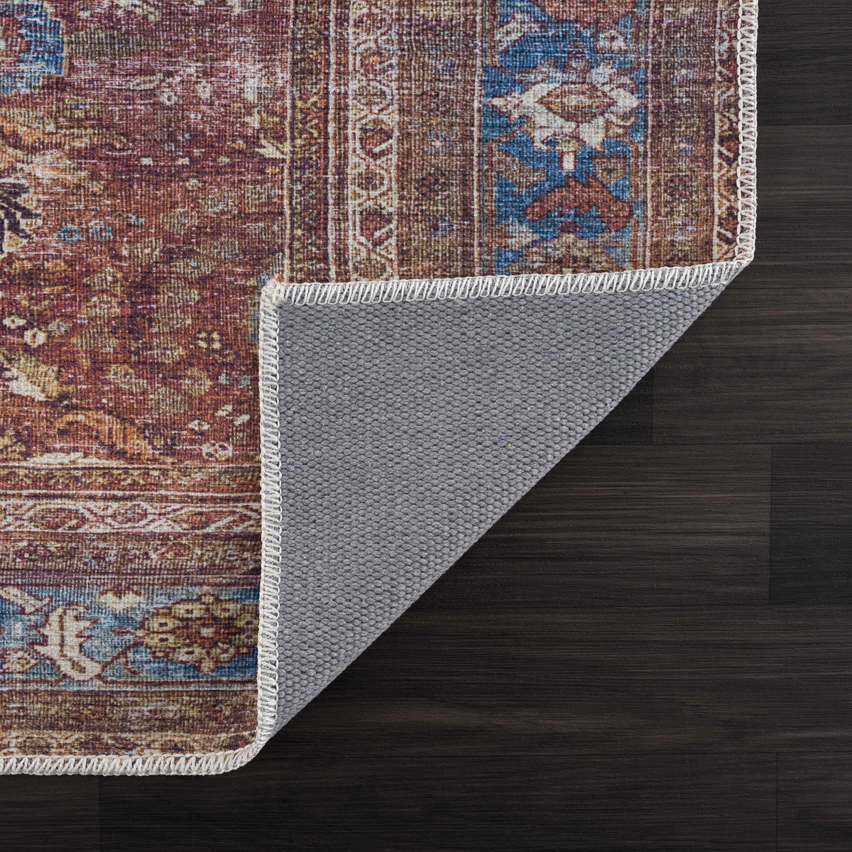 Rust Baki Traditional Washable Area Rug