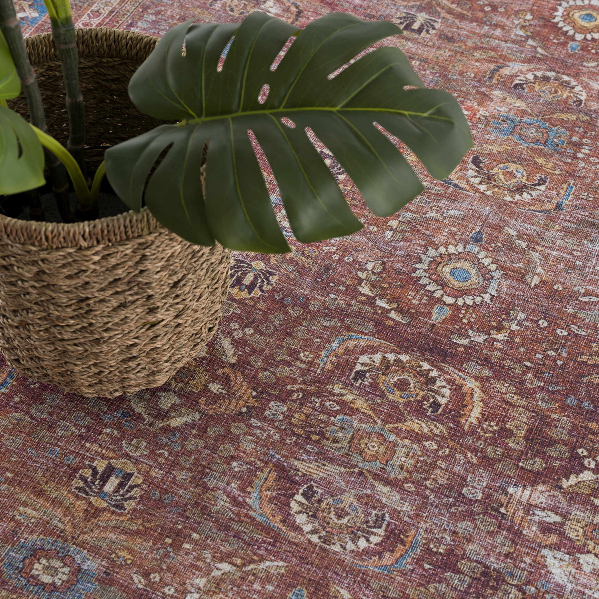 Rust Baki Traditional Washable Area Rug